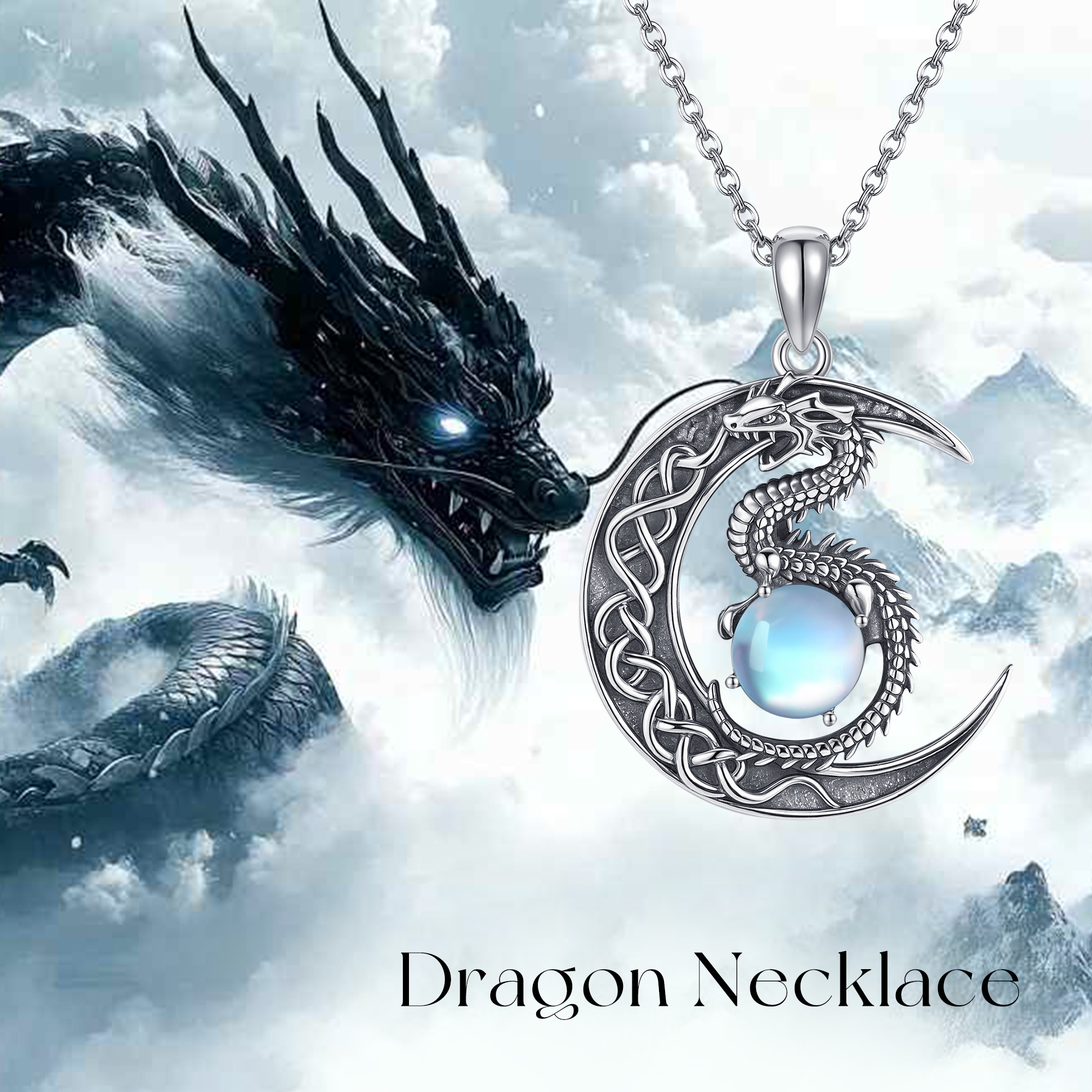 Women's 925 Sterling Silver Moonstone Dragon Necklace